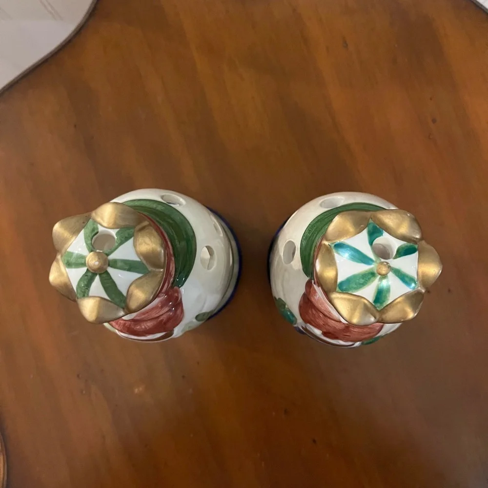 Two Vintage Ceramic King‎ Luminaries - Gold, Green, Red, Blue